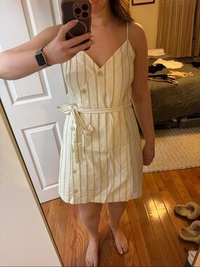 Banana Republic White Mini Dress with Light Green Stripes
